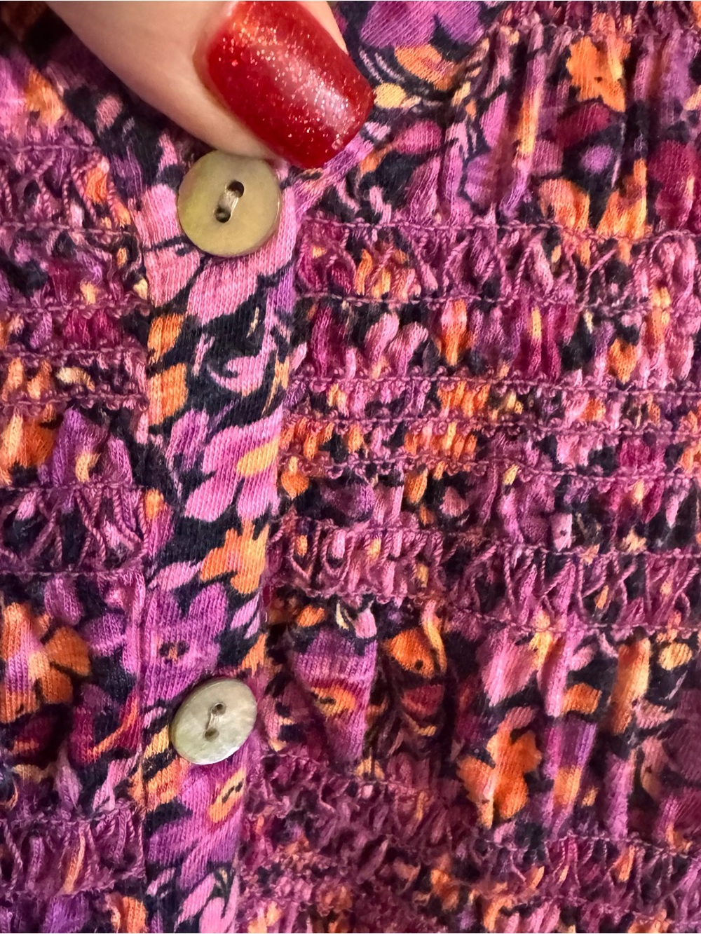 J. JILL Purple Pink Floral Button-Front Peasant Top LARGE   #V - Picture 3 of 8
